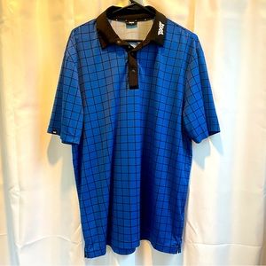 Mens PXG polo - blue with black checkered pattern - medium